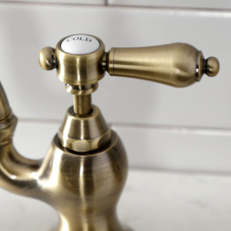 Heirloom KS7753BALBS Two-Handle 3-Hole Deck Mount Bridge Kitchen Faucet with Brass Sprayer, Antique Brass