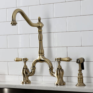 Heirloom KS7753BALBS Two-Handle 3-Hole Deck Mount Bridge Kitchen Faucet with Brass Sprayer, Antique Brass