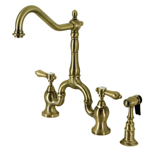 Heirloom KS7753BALBS Two-Handle 3-Hole Deck Mount Bridge Kitchen Faucet with Brass Sprayer, Antique Brass