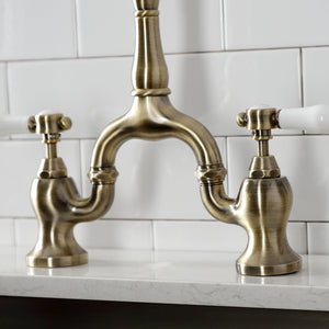 Bel-Air KS7753BPLBS Two-Handle 3-Hole Deck Mount Bridge Kitchen Faucet with Brass Sprayer, Antique Brass