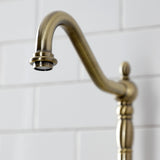 French Country KS7753TXBS Two-Handle 3-Hole Deck Mount Bridge Kitchen Faucet with Brass Sprayer, Antique Brass