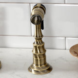 French Country KS7753TXBS Two-Handle 3-Hole Deck Mount Bridge Kitchen Faucet with Brass Sprayer, Antique Brass