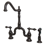 English Country KS7755ALBS Two-Handle 3-Hole Deck Mount Bridge Kitchen Faucet with Brass Sprayer, Oil Rubbed Bronze