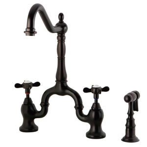 Essex KS7755BEXBS Two-Handle 3-Hole Deck Mount Bridge Kitchen Faucet with Brass Sprayer, Oil Rubbed Bronze