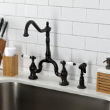 English Country KS7755PLBS Two-Handle 3-Hole Deck Mount Bridge Kitchen Faucet with Brass Sprayer, Oil Rubbed Bronze