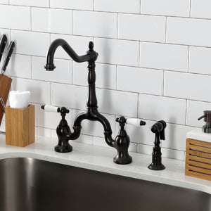 English Country KS7755PLBS Two-Handle 3-Hole Deck Mount Bridge Kitchen Faucet with Brass Sprayer, Oil Rubbed Bronze