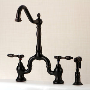 Tudor KS7755TALBS Two-Handle 3-Hole Deck Mount Bridge Kitchen Faucet with Brass Sprayer, Oil Rubbed Bronze