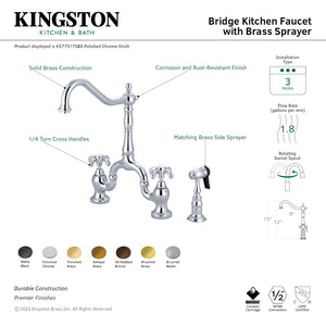 French Country KS7755TXBS Two-Handle 3-Hole Deck Mount Bridge Kitchen Faucet with Brass Sprayer, Oil Rubbed Bronze