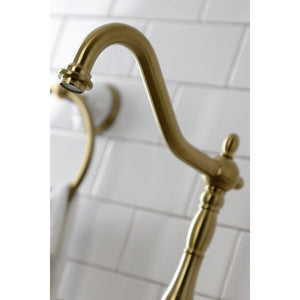 English Country KS7757ALBS Two-Handle 3-Hole Deck Mount Bridge Kitchen Faucet with Brass Sprayer, Brushed Brass