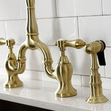 Heirloom KS7757BALBS Two-Handle 3-Hole Deck Mount Bridge Kitchen Faucet with Brass Sprayer, Brushed Brass