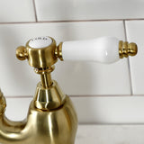 Bel-Air KS7757BPLBS Two-Handle 3-Hole Deck Mount Bridge Kitchen Faucet with Brass Sprayer, Brushed Brass