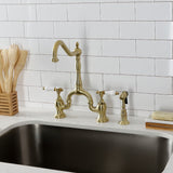 Bel-Air KS7757BPLBS Two-Handle 3-Hole Deck Mount Bridge Kitchen Faucet with Brass Sprayer, Brushed Brass