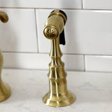 French Country KS7757TXBS Two-Handle 3-Hole Deck Mount Bridge Kitchen Faucet with Brass Sprayer, Brushed Brass