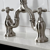 English Country KS7758AXBS Two-Handle 3-Hole Deck Mount Bridge Kitchen Faucet with Brass Sprayer, Brushed Nickel