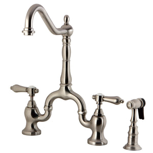 Heirloom KS7758BALBS Two-Handle 3-Hole Deck Mount Bridge Kitchen Faucet with Brass Sprayer, Brushed Nickel