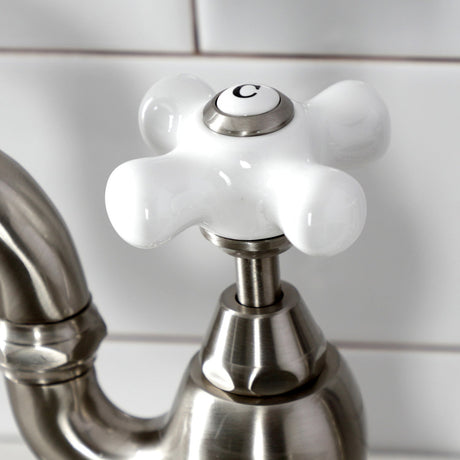 English Country KS7758PXBS Two-Handle 3-Hole Deck Mount Bridge Kitchen Faucet with Brass Sprayer, Brushed Nickel