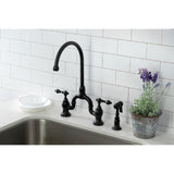 English Country KS7790ALBS Deck Mount Bridge Kitchen Faucet with Brass Sprayer, Matte Black