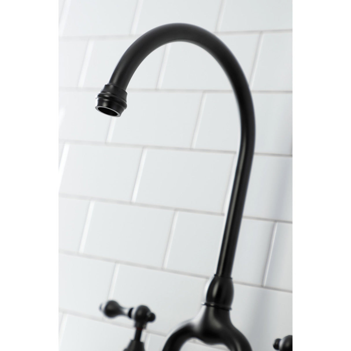 English Country KS7790ALBS Deck Mount Bridge Kitchen Faucet with Brass Sprayer, Matte Black