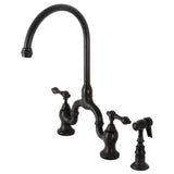 English Country KS7790ALBS Deck Mount Bridge Kitchen Faucet with Brass Sprayer, Matte Black