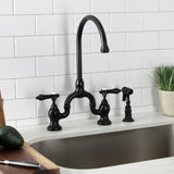 Heirloom KS7790BALBS Two-Handle 3-Hole Deck Mount Bridge Kitchen Faucet with Brass Sprayer, Matte Black