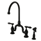 Heirloom KS7790BALBS Two-Handle 3-Hole Deck Mount Bridge Kitchen Faucet with Brass Sprayer, Matte Black