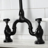 Bel-Air KS7790BPLBS Two-Handle 3-Hole Deck Mount Bridge Kitchen Faucet with Brass Sprayer, Matte Black