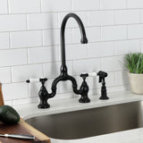 Bel-Air KS7790BPLBS Two-Handle 3-Hole Deck Mount Bridge Kitchen Faucet with Brass Sprayer, Matte Black