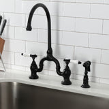 Bel-Air KS7790BPLBS Two-Handle 3-Hole Deck Mount Bridge Kitchen Faucet with Brass Sprayer, Matte Black