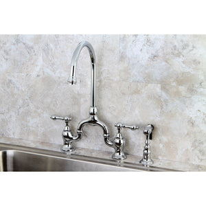 English Country KS7791ALBS Two-Handle 3-Hole Deck Mount Bridge Kitchen Faucet with Brass Sprayer, Polished Chrome