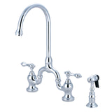 English Country KS7791ALBS Two-Handle 3-Hole Deck Mount Bridge Kitchen Faucet with Brass Sprayer, Polished Chrome