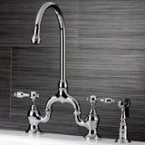 Tudor KS7791TALBS Two-Handle 3-Hole Deck Mount Bridge Kitchen Faucet with Brass Sprayer, Polished Chrome