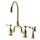 Tudor KS7792TALBS Two-Handle 3-Hole Deck Mount Bridge Kitchen Faucet with Brass Sprayer, Polished Brass