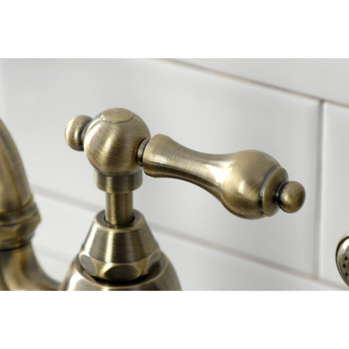 English Country KS7793ALBS Deck Mount Bridge Kitchen Faucet with Brass Sprayer, Antique Brass