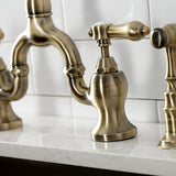 Heirloom KS7793BALBS Two-Handle 3-Hole Deck Mount Bridge Kitchen Faucet with Brass Sprayer, Antique Brass