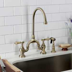 Heirloom KS7793BALBS Two-Handle 3-Hole Deck Mount Bridge Kitchen Faucet with Brass Sprayer, Antique Brass