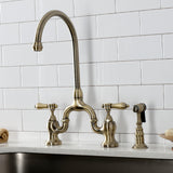 Heirloom KS7793BALBS Two-Handle 3-Hole Deck Mount Bridge Kitchen Faucet with Brass Sprayer, Antique Brass