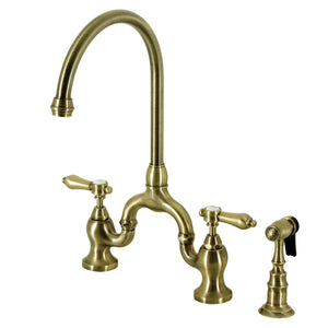 Heirloom KS7793BALBS Two-Handle 3-Hole Deck Mount Bridge Kitchen Faucet with Brass Sprayer, Antique Brass