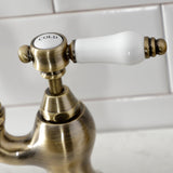 Bel-Air KS7793BPLBS Two-Handle 3-Hole Deck Mount Bridge Kitchen Faucet with Brass Sprayer, Antique Brass