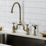 Bel-Air KS7793BPLBS Two-Handle 3-Hole Deck Mount Bridge Kitchen Faucet with Brass Sprayer, Antique Brass