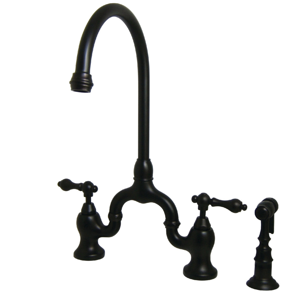 English Country KS7795ALBS Two-Handle 3-Hole Deck Mount Bridge Kitchen Faucet with Brass Sprayer, Oil Rubbed Bronze