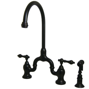 English Country KS7795ALBS Two-Handle 3-Hole Deck Mount Bridge Kitchen Faucet with Brass Sprayer, Oil Rubbed Bronze