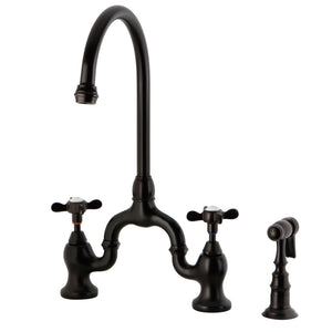 Essex KS7795BEXBS Two-Handle 3-Hole Deck Mount Bridge Kitchen Faucet with Brass Sprayer, Oil Rubbed Bronze