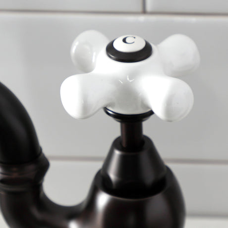 English Country KS7795PXBS Two-Handle 3-Hole Deck Mount Bridge Kitchen Faucet with Brass Sprayer, Oil Rubbed Bronze