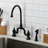 English Country KS7795PXBS Two-Handle 3-Hole Deck Mount Bridge Kitchen Faucet with Brass Sprayer, Oil Rubbed Bronze