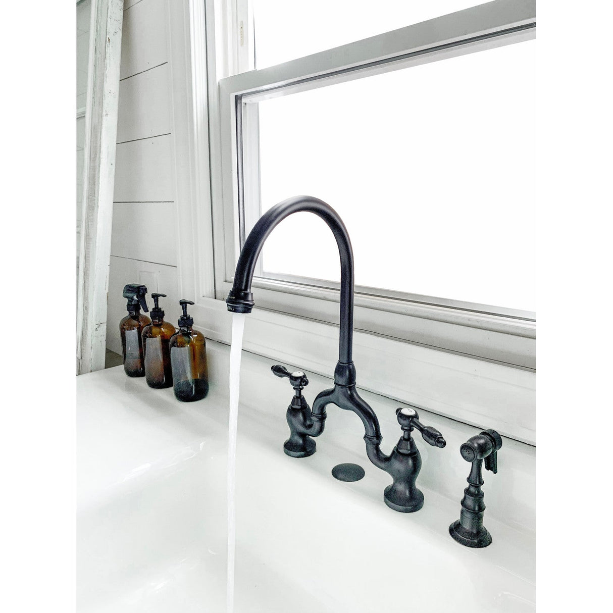 Tudor KS7795TALBS Two-Handle 3-Hole Deck Mount Bridge Kitchen Faucet with Brass Sprayer, Oil Rubbed Bronze