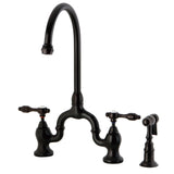 Tudor KS7795TALBS Two-Handle 3-Hole Deck Mount Bridge Kitchen Faucet with Brass Sprayer, Oil Rubbed Bronze