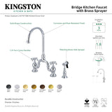 French Country KS7795TXBS Two-Handle 3-Hole Deck Mount Bridge Kitchen Faucet with Brass Sprayer, Oil Rubbed Bronze