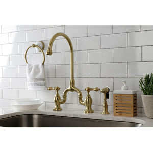 English Country KS7797ALBS Deck Mount Bridge Kitchen Faucet with Brass Sprayer, Brushed Brass