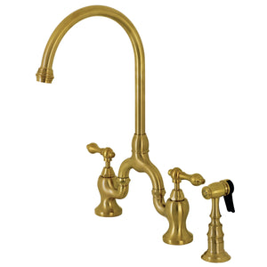 English Country KS7797ALBS Deck Mount Bridge Kitchen Faucet with Brass Sprayer, Brushed Brass