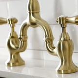 Heirloom KS7797BALBS Two-Handle 3-Hole Deck Mount Bridge Kitchen Faucet with Brass Sprayer, Brushed Brass